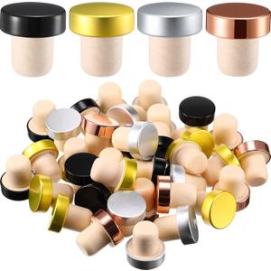 Yookeer T-shaped Stopper Cork Wine Bottle Stoppers Reusable Wine Sealing Plug for Beer Bottles DIY Craft(Black, Silver, Gold, Rose Gold,36 Pieces)