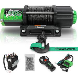 STIMULATER 5500LB ATV/UTV Winch,12V Electric Winch,Winch with 1/4'' x 50' Synthetic Rope,with Wireless Remote and Wired Switch,with Hawse Fairlead&Hook,IP67 Waterproof,Suitable for Most ATVs and UTVs