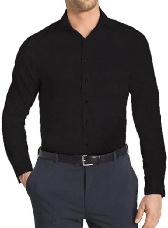 Mens Dress Shirts Stretch Slim Fit Long Sleeve Dress Shirts for Men Casual Business Regualr Fit Button Down Shirt (Black, XL)