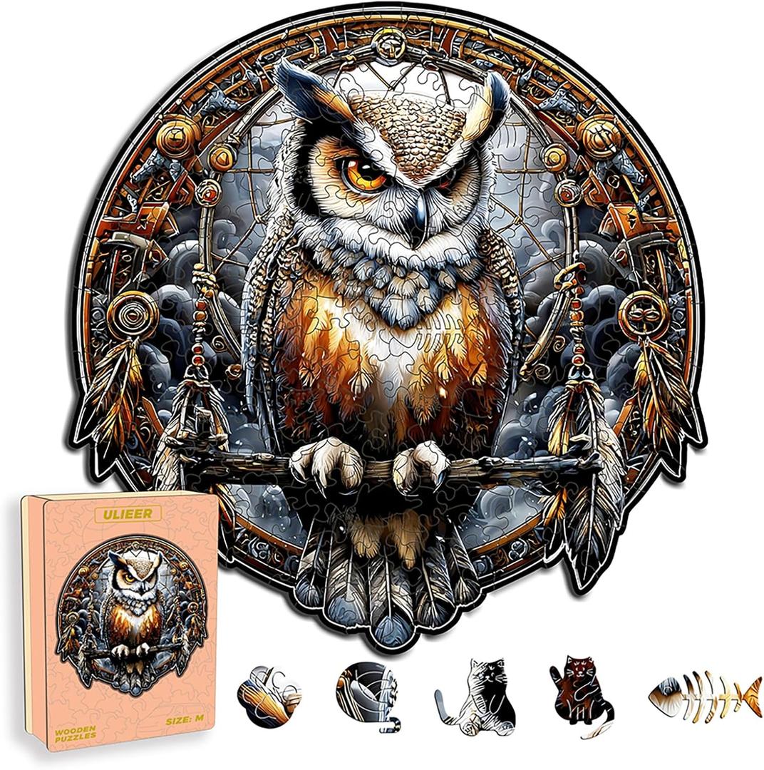 Wooden Puzzles for Adults, Jigsaw Puzzles, Owl Unique Animal Adult Puzzles, Irregular Creative Gift for Family Game, Christmas Birthday Gifts Home Decor