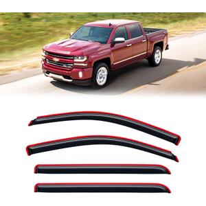 in-Channel Rain Guards for 2014-2018 Chevy Silverado/GMC Sierra 1500 Crew Cab ONLY, Window Visor Shields Vent Deflector Shade Wind Dark Smoke for 15-19 Silverado/Sierra 2500HD 3500HD, Tape on, 4PCS