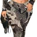 Women's Leopard Print Two Piece Set Mesh See Through Top Bodycon Pants Cheetah Print Set Y2K Club Outfits For Women (Medium)