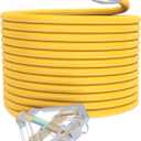 50Ft 12/3 Outdoor Extension Cord with 3-Outlets, Heavy Duty 12 Gauge 3 Prong Extension Cord Waterproof with Lighted end, 15A 12AWG 1875W SJTW, ETL Listed - Great for Garage, Garden and Home, Yellow