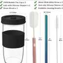 Amyoole 2 Pack Reusable Boba Cup,24Oz Wide Mouth Smoothie Cup,mason Jar Glass Cups with Lids and Straws,Bubble/Boba Tea Cups,Ice Coffee Tumbler 2 colored straws 1 sponge brush(Black)