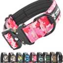 TSPRO Premium Dog Collars Tactical Dog Collar with Patch and Heavy Duty Quick-Release Metal Buckle Durable Thick and Adjustable for Medium to Large Dogs (Camo Pink M)