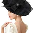 Kgromfy Women's Wide Brim Fascinator Hat Tea Party Headband Large Vintage Church Hat Lady Headwear for Derby Wedding Cocktail