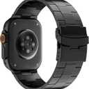 Titanium Watch Band Compatible with Apple Watch Band 49mm 46mm 45mm 44mm 42mm for iWatch Ultra2 Ultra Series 10 9 8 7 6 5 4 3 2 1 SE, Adjustable Metal Replacement Strap with Folding Buckle (Black)