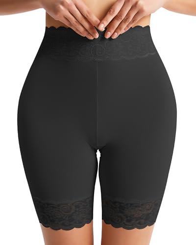 Blueinn Women’s Slip Shorts for Under Dresses Cooling Anti Chafing High Waisted Underwear - Lace Waistband, Seamless Lace Shorts Under Skirts & Dresses BK-M Black. Size M.