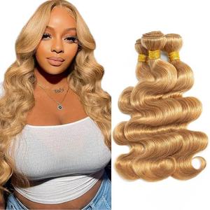 Color #27 Human Hair Bundles Body Wave 16 18 20 Inch Honey Blonde Bundles Body Wave Human Hair Extensions Blonde Unprocessed Brazilian Virgin 50G Per Bundle 150g