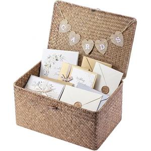 Geelin Sea Grass Wedding Card Basket With Letter Flag Decorative Wedding Card Woven Post Box Suitable For Baby Showers Birthdays Graduation Ceremonies Bridal Showers(Coffee,14 Inch)