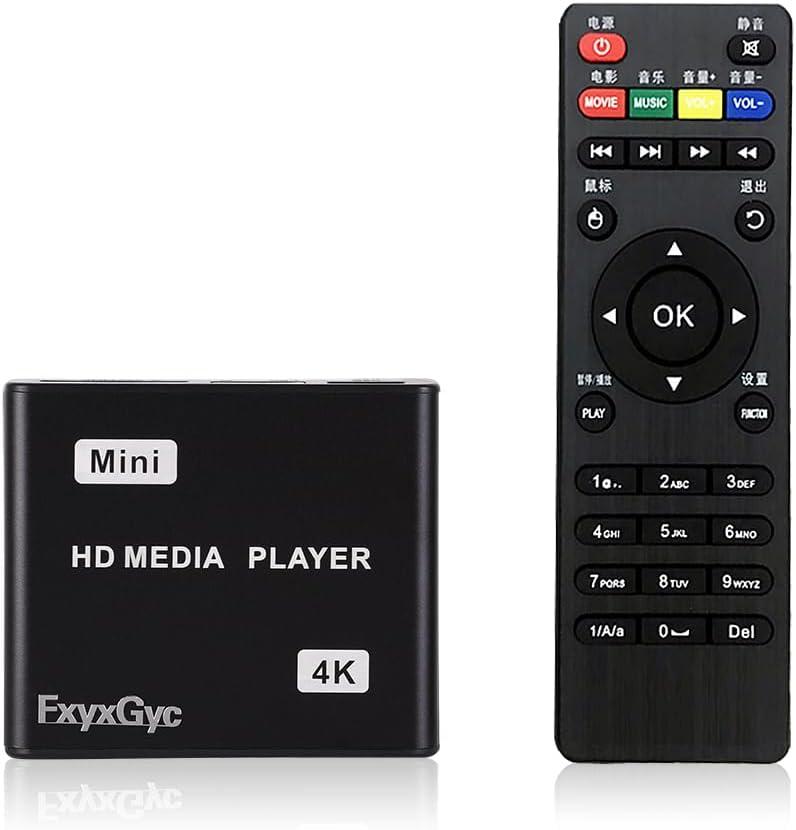 HDMI Media Player, 4K Ultra HD Digital Media Player, Supports USB Drive, SD Card, 4K@30Hz Output,H.265/H.264/AVC Decoding MP4/MKV/MP3/TS/Rmvb/Mov/JPG for Advertising Playback Multimedia TV Playback.