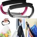 Large Stroller Hooks for Mommy, 2 pcs Carabiner Stroller Hook Organizer for Hanging Purses, Diaper Bag, Shopping Bags. Clip Fits Single/Twin Travel Systems, Car Seats (Black+Rose)