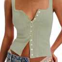 Women's Tank Tops Fitted Summer Sleeveless Button Down Vest Tops Trendy Henley Shirts Beach Vacation Outfit 2025 (Army Green)