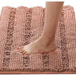 H.VERSAILTEX Bathroom Rugs Bath Rugs for Bathroom Non Slip Bath Mats Extra Thick Chenille Striped Rug 17" x 24" Absorbent Soft Shaggy Washable Dry Fast Bath Mats - Muted Clay