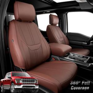 Super Cover for Ford F150 Seat Covers 2015-2025, Full Covered Leather Truck Pickup Seat Protectors Waterproof for F150 2024 2023 2022 2021 Accessories, Only Fit 1st Row Bucket Seat SuperCrew (XL,XLT) (Brown)