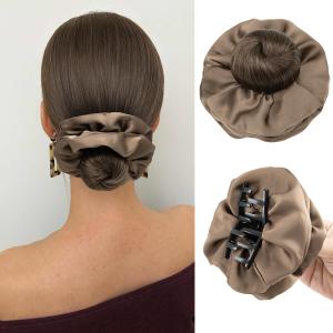 SARLA Small Sleek Claw Clip Hair Bun with Hair Scrunchies Hairpieces for Women Synthetic Elegant Updo Donut Chignon Ponytail Ease Use Coffee Brown