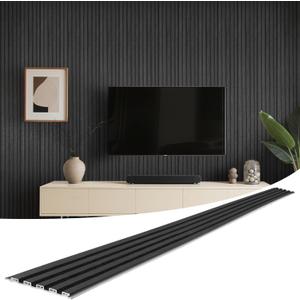 WPC Slat Wall Panels 8 Pack 96" x 6", Waterproof Fluted Wall Paneling, Accent 3D Wall Panel for Wall Decor, Bathroom, Bedroom, Office - Low Grille Black (Cover Approx.32 sq.ft)