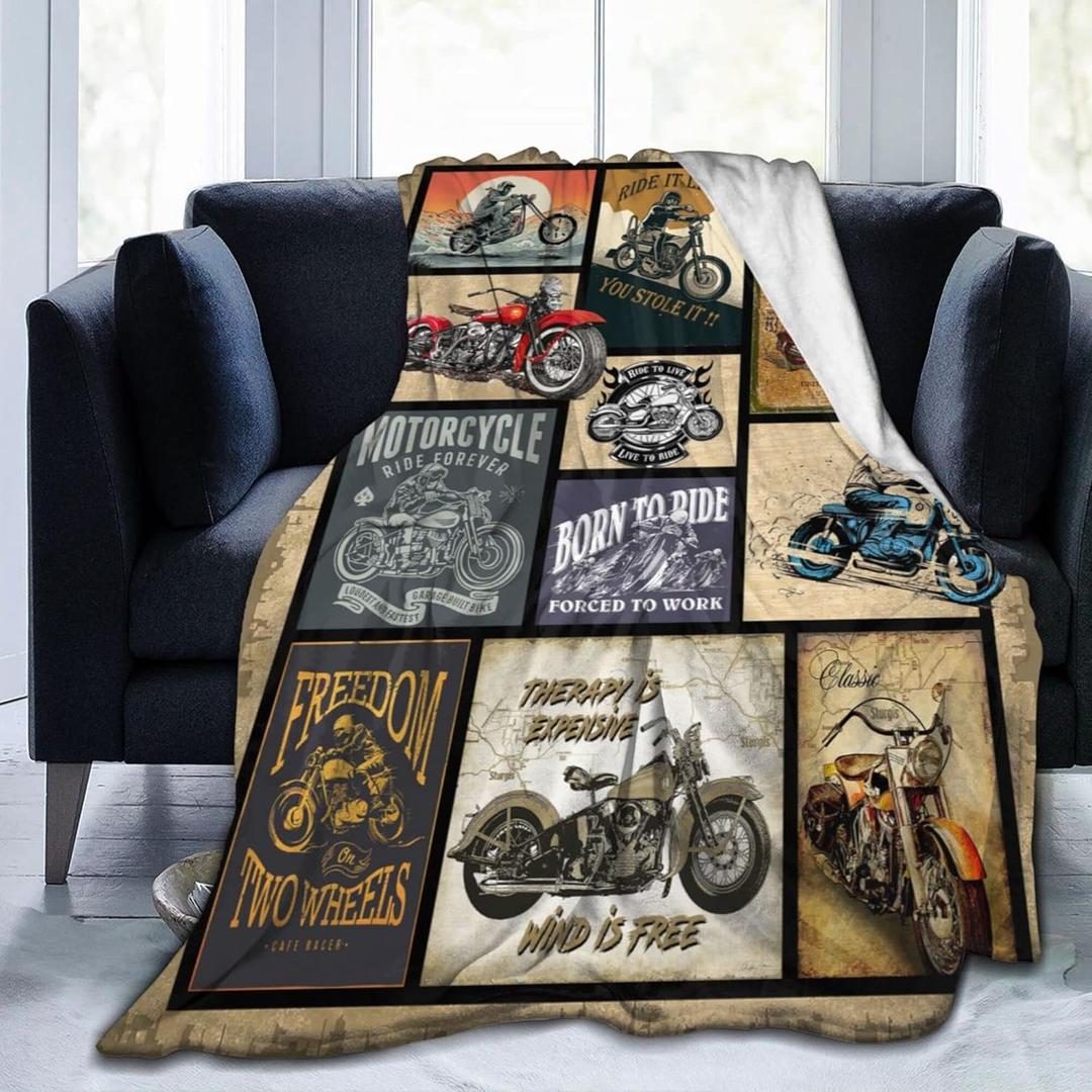 Motorcycle Blanket Gifts for Men and Women Throw Blanket for Couch Sofa Bed Plush Throw Fleece Blanket Soft Cozy Bedding for Kids and Adults Bedroom Size 80"x60"