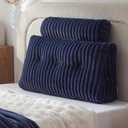Headboard Pillow + A Long Neck Roll Pillow Body Pillow，Faux Fur Headboard Wedge Pillow with Removable Cover (Blue, Twin：39x8x20 inches)