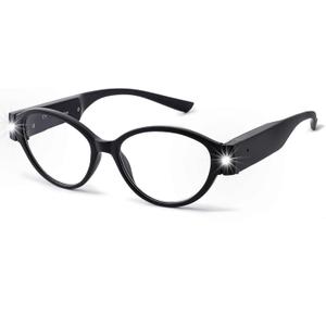 SKYWAY LED Reading Glasses with Lights Eyeglasses Lighted Magnifier Nighttime Blue Light Blocking for Women men (Black)