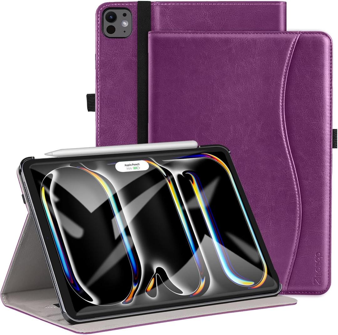 ZtotopCases for iPad Pro 11 Inch Case (M5) 2025/ (M4) 2024 - PU Leather Smart Cover, with Auto Wake/Sleep, Multiple View Angles, Hand Strap & Pocket - Purple