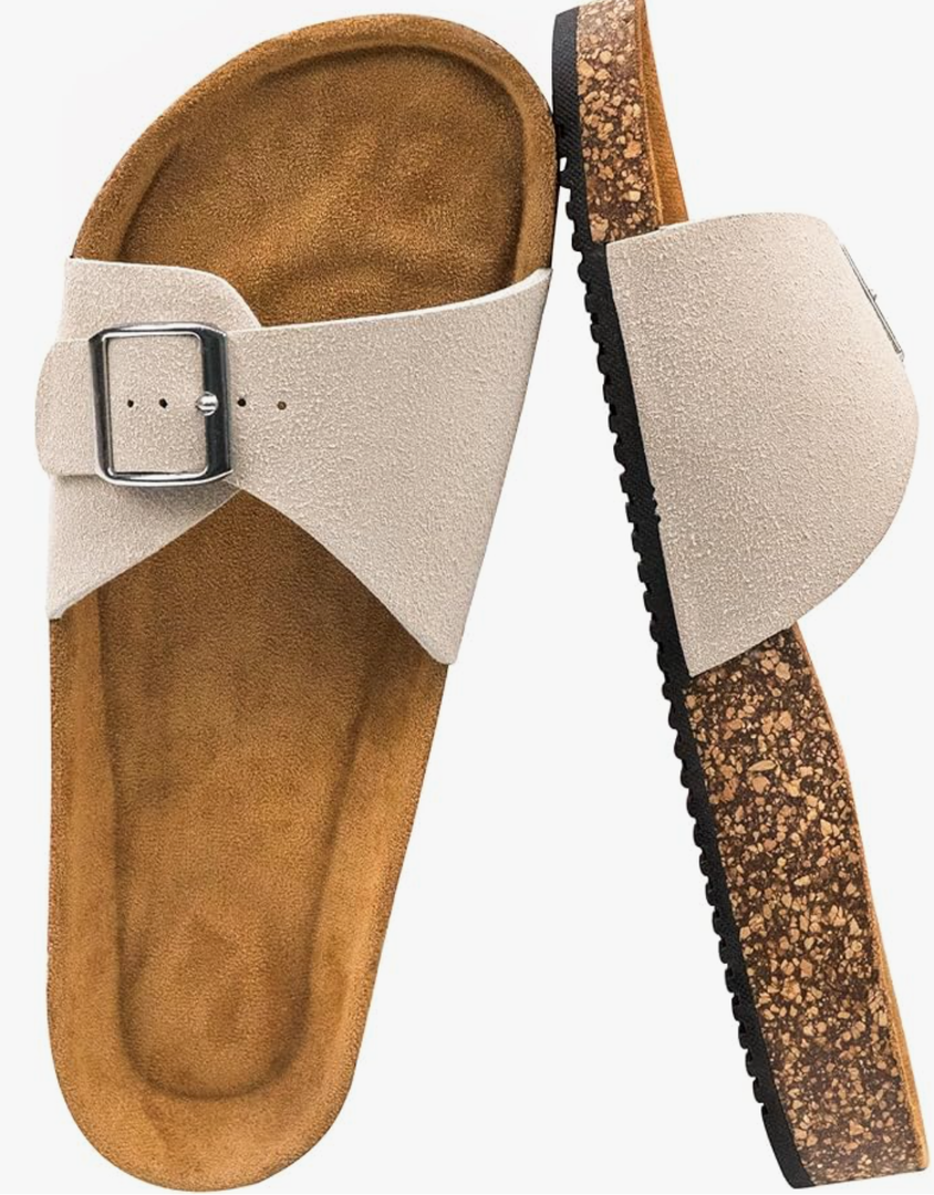 Women's Cork Footed Sandals Women Dressy Summer Beach Essentials Genuine Leather Sandals with Adjustable Buckle Comfortable Arch Support Women's Footwear Size 10