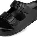 Kids Slides Sandals Double Buckle Adjustable Boys Girls (1.5 Big Kid, Black)