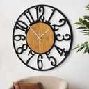 LEIKE Large Wall Clocks,Silent,Non Ticking,Battery Operated Rustic Round Modern Big Wood Wall Clock for Living Room, Bedroom,Kitchen,Farmhouse,Office,Home Decor, 16 in