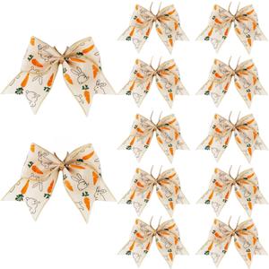12 Pcs 6 Inch Easter Burlap Carrot Bows Spring Bunny Bow for Gift Wrapping Tree Topper Front Door Party Home Decorations (Bunny/Carrot, 6 Inch)