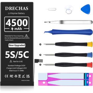 [4500mAh] Battery for iPhone 5S/5C,New Upgraded High Capacity 0 Cycle Li-Polymer Replacement Battery for iPhone 5S/5C with Complete Professional Repair Tool Kit