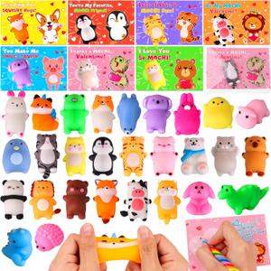 28 Pack Valentines Day Gifts for Kids Classroom Valentines Day Cards with Kawaii Mochi Squishies Fidget Toys for Kids School Valentines for Kid Class Exchange Greeting Cards Party Favors Boys Girls