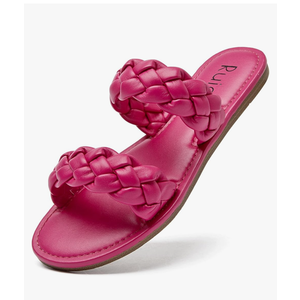 Women's Flat Slides Sandals, Summer Slippers Comfortable Braided Strap Round Open Toe Casual Beach Shoes for Women. 8, Pink