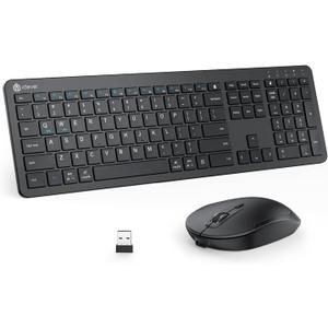 iClever GK08 Wireless Keyboard and Mouse - Ultra Slim Keyboard and Mouse Combo, Full Size Design with Number Pad, 2.4G Stable Connection Slim Keyboard and Mouse for Windows, Mac OS Computer (Black)
