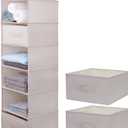 Large Hanging Sweater Organizer for Closet,Collapsible 6-Shelf Hanging Closet Shelves with Drawers, Washable (Beige -6 Shelf-2 d)