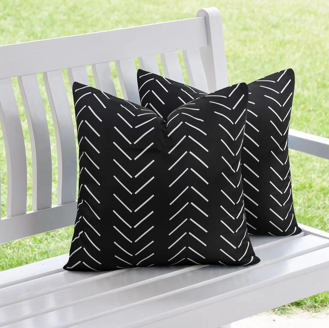 Adabana Outdoor Waterproof Throw Pillow Covers 16x16 Inch Black and White Decorative Geometric Pillows Cover Set of 2 for Patio Garden Porch
