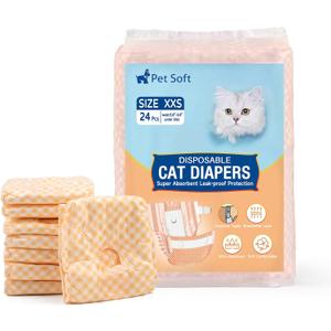 Pet Soft Disposable Cat Diapers - Female Dog Diapers for Cats & Dogs in Heat Period or Urine Incontinence, Doggie Diapers Ultra Absorbent Leak-Proof Puppy Diapers 24pcs (Orange, XXS)