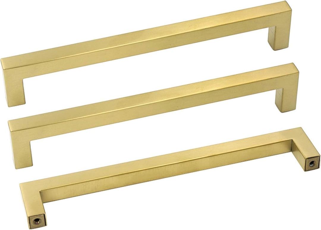 Goldenwarm Gold Drawer Pulls Furniture Hardware Cabinet Handles - LSJ12GD192 Modern Square Kitchen Cupboard Drawer Knobs 7-1/2 Inch Hole Center Brushed Brass Cabinet Pulls 20 Pack