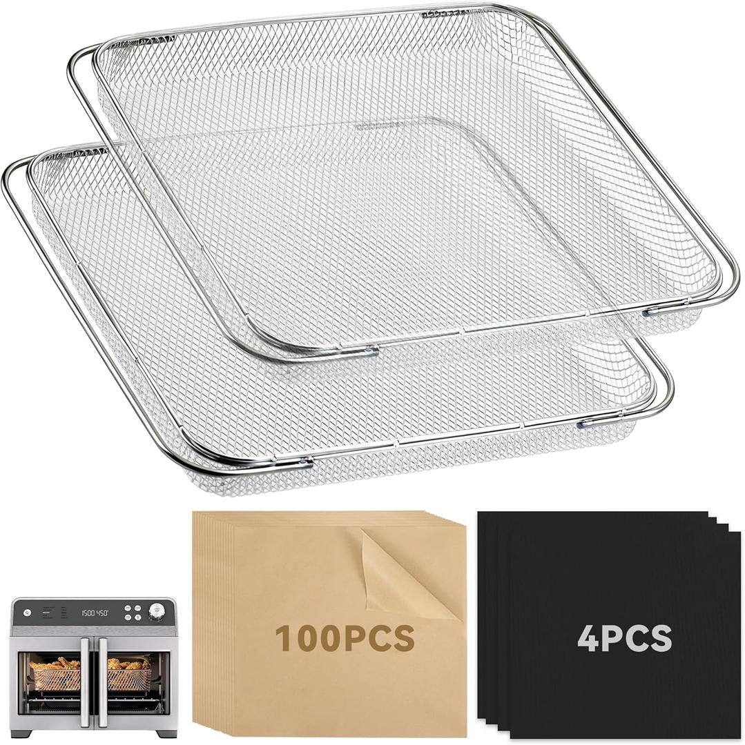 Air Fryer Accessories Compatible with Ninja French Door Premier Air Fryer, Air Fryer Basket with 4PCS Oven Liners, 100 PCS Parchment Papers for Ninja Air Fryer Convection Oven FO101