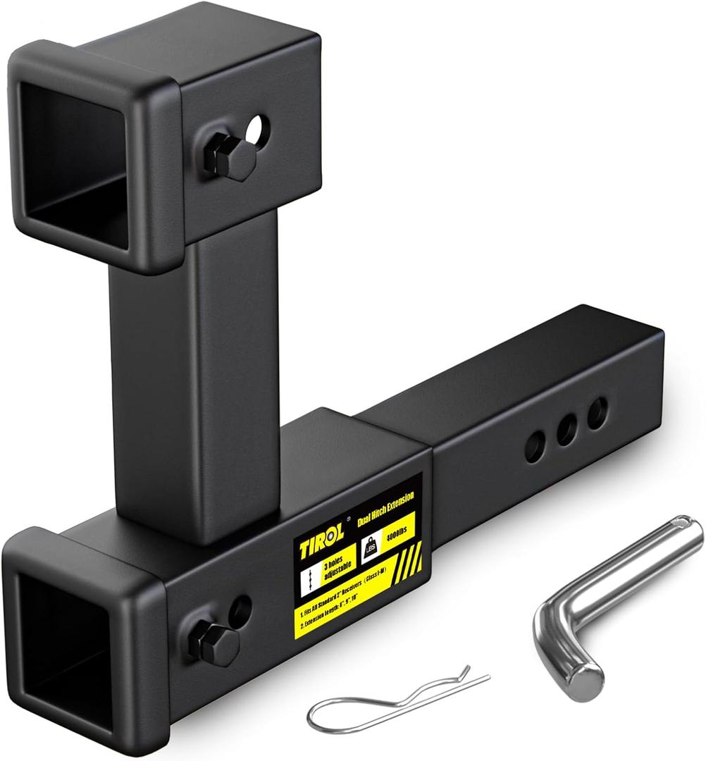 Tirol 2 inch Hitch Extender,Dual Hitch Extension Fits for 2 Receiver Extends Adjustable Max Length to 10,Fits All Standard 2" Receivers for Cargo Carrier Bike