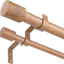 Wood Double Curtain Rod, Boho Decorative Dual Curtain Rod 36 to 72 Inch, 1 Inch Adjustable Heavy Duty Rustic Farmhouse Spliced Drapery Rods, Modern Faux Wood Grain Design
