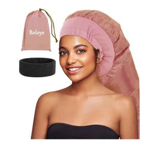 Hair Dryer Bonnet for Women, Large Hooded Attachment for Long Curly Braided Hair, Speeds Up Drying & Deep Conditioning, Fits All Head Sizes, Rose Gold (Extra Large)