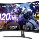 Amzfast 32" 4K 120Hz Curved Gaming Monitor, 3840x2160 UHD, PIP/PBP, Adaptive Sync, 131% sRGB, 3000:1 Contrast,HDR, 300nits, 1500R, HDMI2.1(VRR)& DP1.4, Built-in Speaker, Eyes Care, VESA Mount