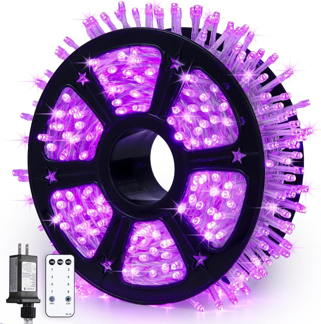 JMEXSUSS 600 LED Purple Christmas Lights Outdoor Indoor, 168ft Purple LED Christmas Tree Lights Plug in, Deep-Violet Fairy String Lights for Outside Patio Fireplace Party Xmas Decorations