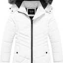 Pursky Girls' Warm Winter Coat Long Parka Fleece Lined Waterproof Puffer Jacket With Removable Hood (10-12, White)