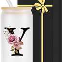 Wulcea Monogrammed Glass Drinking Cup With Lid Straw Women Men Teacher Female Male Best New Appreciation Thank you Favorite Good Goodbye Retirement Friends Social Student Bestie Gifts,Y