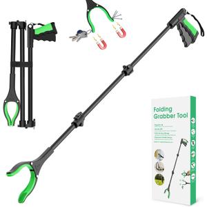 52" Extra Long Grabber Reacher Tool, Foldable Reacher Grabber Pickup Tool with Strong Magnetic & 360 Rotating Anti-Slip Jaw, Extension Trash Picker Upper Grabber for Indoor & Outdoor
