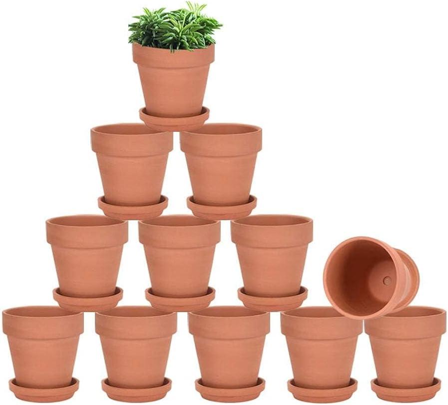 vensovo 3 inch Terracotta Clay Pots for Plants with Saucer - 12 Pack Small Terra Cotta Planter Great for Garden Windowsill Indoor & Outdoor Wedding Favors Gifts (Brown)