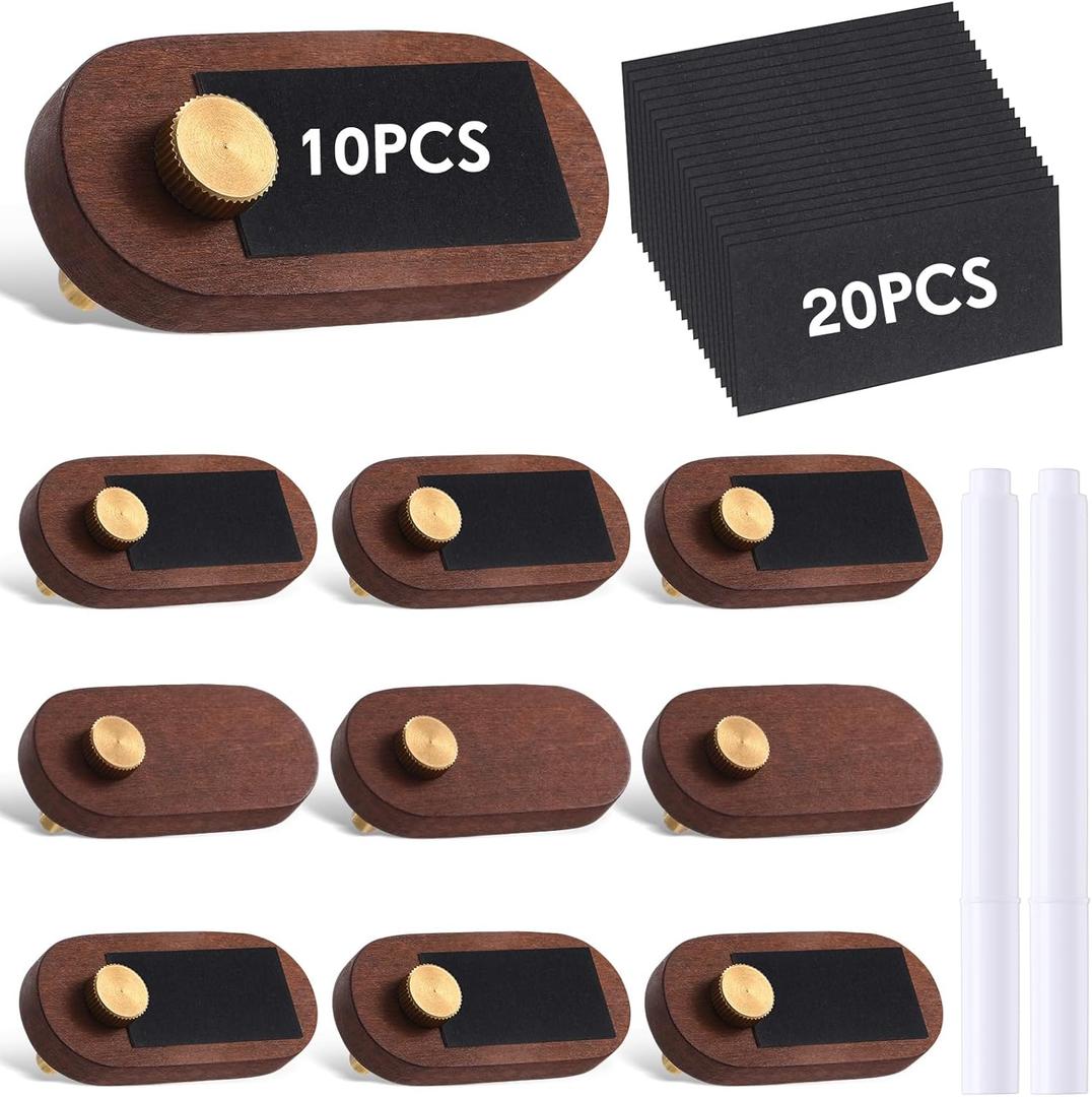 Qunclay Set of 10 Price Signs for Vendors Wooden Price Display Signs with Price Tag Paper and Pens Retail Display Price Tag Stands Food Name Tag Signs for Cafes, Shops, Boutiques (Brown)