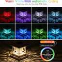 Fence Post Solar Lights, Crackle Glass Solar Post Cap Lights, 20 Lumens, Warm White & RGB Automatic Cycling 2 Modes for 3.6x3.6 4x4 4.5x4.5 5x5 Vinyl Wooden Posts Decoration, White (12 Pack)