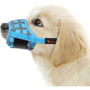 HEELE Dog Muzzle,Soft Nylon Muzzle Anti Biting Barking Chewing,Air Mesh Breathable Drinkable Adjustable Loop Pets Muzzle for Small Medium Large Dogs 4 Colors 4 Sizes (P-Blue Plaid, S)